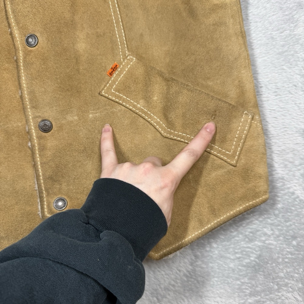 Vintage Levis Suede‎ Sherpa Vest Mens Medium Brown Snaps Western Leather Cowboy - Picture 8 of 12